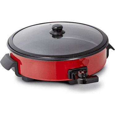 Family Size Electric Skillet with 14 inch Nonstick Surface + Recipe Book for Pizza, Burgers, Cookies, Fajitas, Breakfast & More, 20 Cup Capacity, 1400-Watt - Red