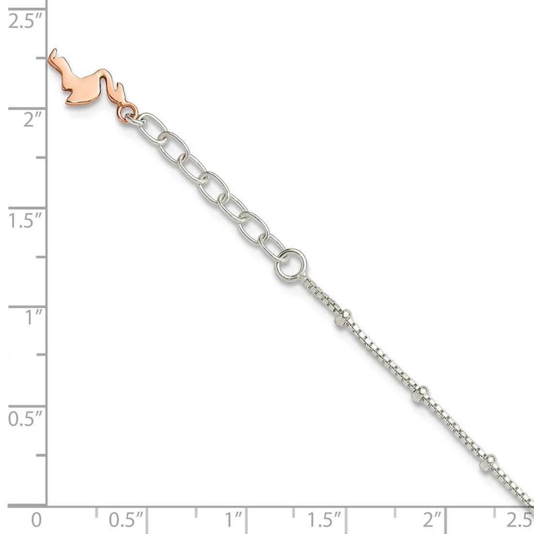6.7mm 925 Sterling Silver Beaded Rose Tone Flamingo Plus 1 Inch Extension Anklet 9 Inch Anklet for Women