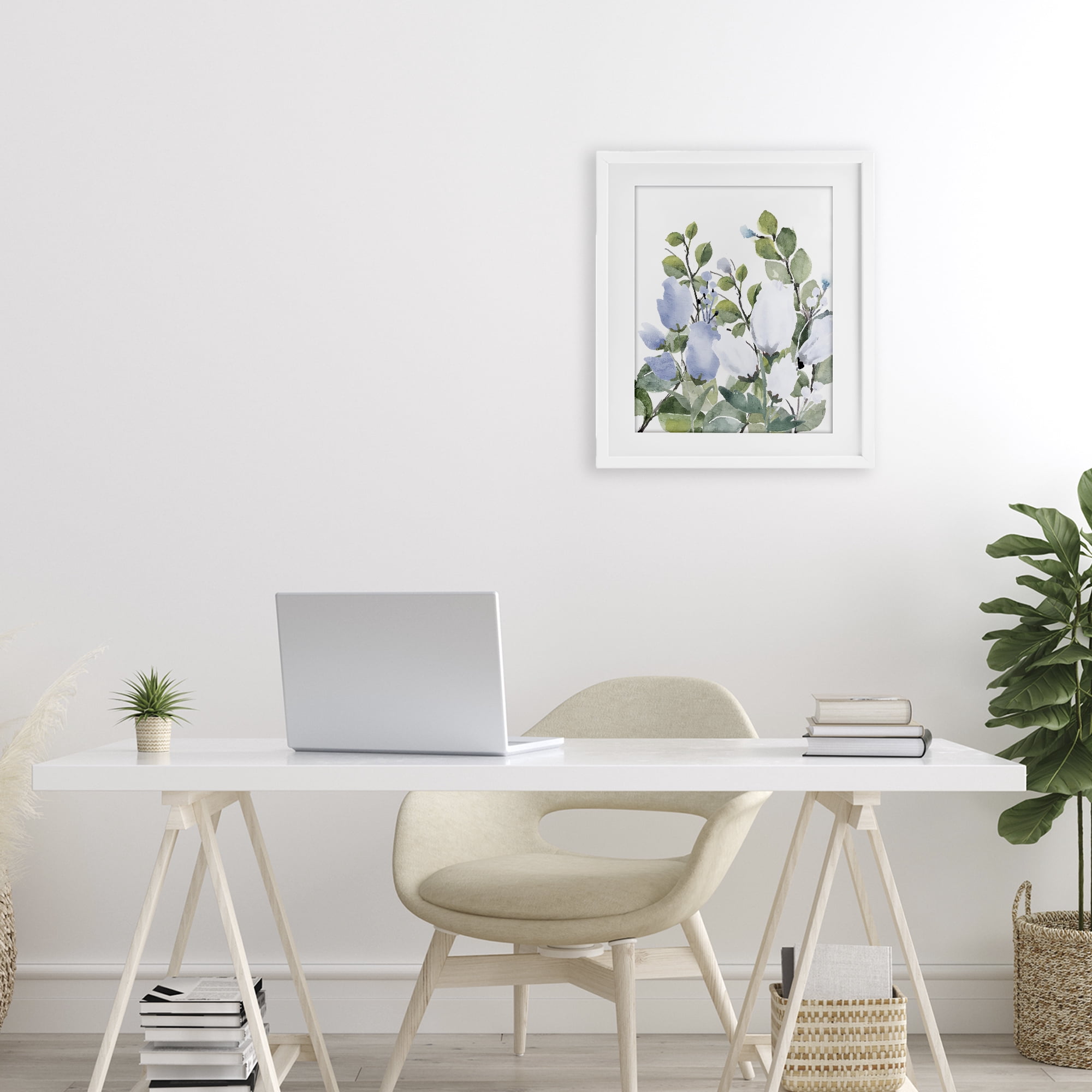 Stupell Industries Blue Spring Florals White Framed Print Under Glass, design by Kim Allen