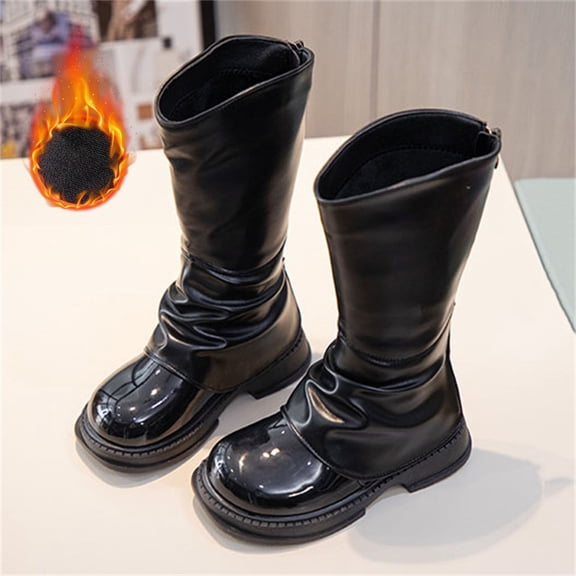 Girls Knee High Boots Fashion Lug Sole Side Zipper Tall Riding Boots for Toddler Little Kid Big Kid