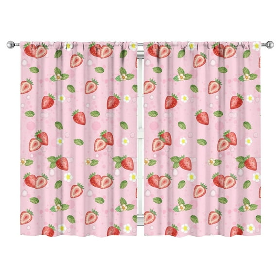 Nursery Curtains Boys Girls Kids Red Strawberry Fruits Print Pattern Window Drapes for Living Bedroom Playroom Room Decor Rod Pocket 52x84 Inch 2 Panels