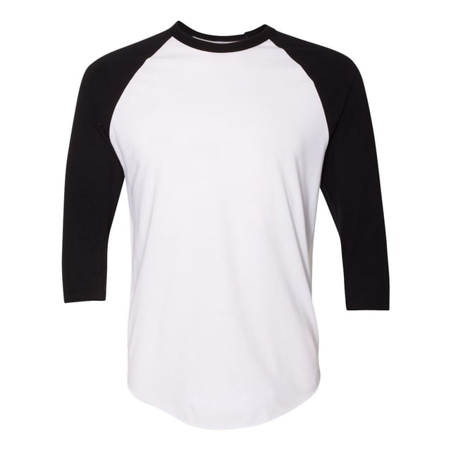 5050 Raglan Three-Quarter Sleeve Tee, M, WhiteBlack