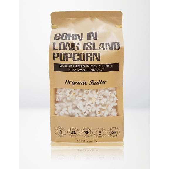 Born in Long Island Popcorn | Organic Butter, 5 oz | Gluten Free, Non-GMO, Preservative Free, Organic Ingredients.