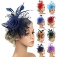thumbnail image 2 of Stylish Wedding Cocktail Mesh Flower Tea Party Headband Feathers Hair Clip Alice Headband Clip Fascinator Hat WHITE, 2 of 8