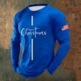 thumbnail image 2 of Christmas T-Shirts for Men Long Sleeve Flag Letter Print Pajamas Tee Crew Neck Casual Slim Fit Family Xmas Gift Mens T-Shirts Blue XXXXL, 2 of 3