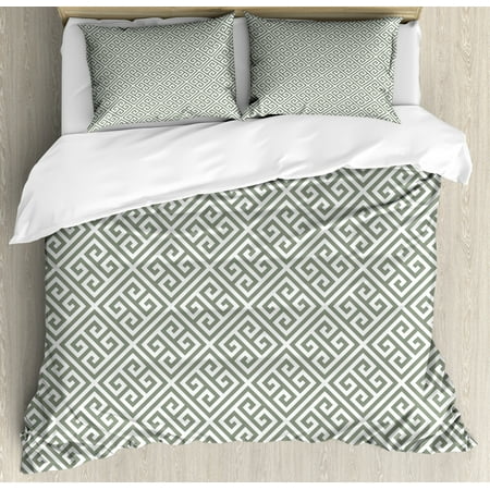 Greek Key King Size Duvet Cover Set Geometrical Composition With