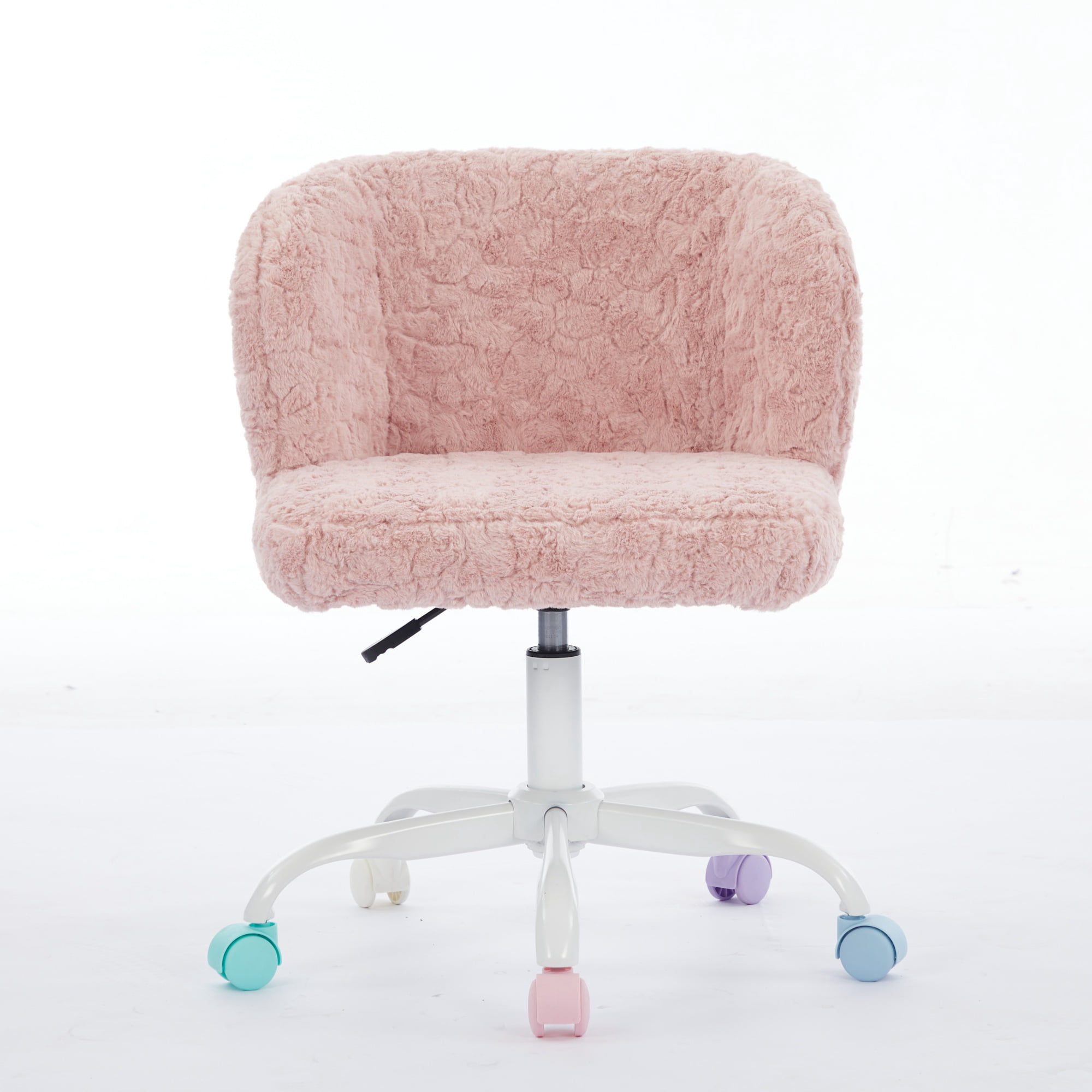 Furniture Office Chair, Artificial Rabbit Hair Home Chair with Metal Base, Adjustable Desk Chair Swivel Office Chair, Vanity Chair (Pink)