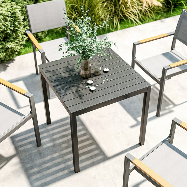 Outsunny Table à Manger d'Extérieur pour 4 avec Cadre en Aluminium et Acier, Noir