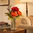 thumbnail image 4 of Lenkho Artificial Silk Peony Bouquet, Fall Orange Red Faux Flower Stems, Vivid Floral Bush Arrangement, Ideal for Vase Decor, Wedding and Home Table Ornament, 4 of 7