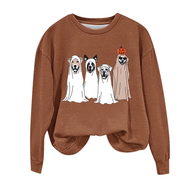 RKSTN Sweatshirt for Women Halloween Pull Col Rond Imprimé Ample Manches Longues Sweat-Shirts, Tenues d'Automne