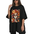 thumbnail image 4 of Plus Size Shirt for Women Black Tops for Women Short Sleeves Shirt for Women Skull (6) T Shirt Oversized Shirt for Women S, 4 of 5