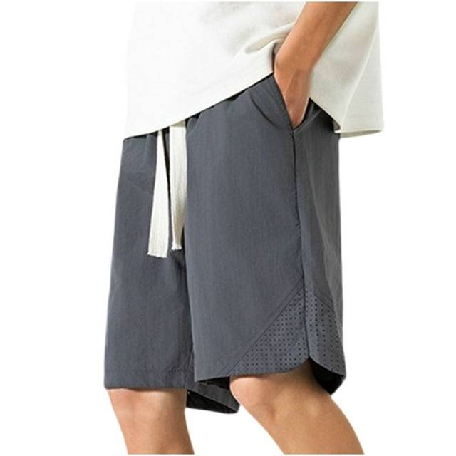Styesk Mens Shorts Men's Fashion Solid Color Casual Elastic Waist Drawstring Pocket Shorts Pants
