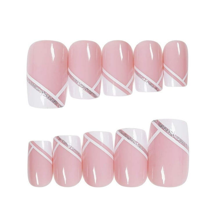 24pcs Short Square Fake Nail Flower Crystal French Full Cover