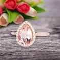 thumbnail image 5 of 8x5mm Pear Shape 1.75 Carat Morganite Engagement Ring On 10k Rose Gold Halo Wedding Anniversary Promise Bridal Eternity Ring, 5 of 8
