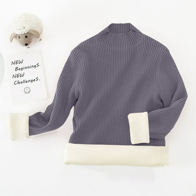 XIMIN Kid Girls Ribbed Knit Sweater Comfy Loose Knitted Pullover Tops Long Sleeve Color Block Turtleneck Fleece Splicing Fall Winter Warm Shirts