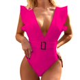 thumbnail image 1 of Conjunto de ropa de playa con almohadilla en el pecho sin espalda con volantes sexy de color sólido para mujer Fridja  nalpqowj20704, 1 of 1