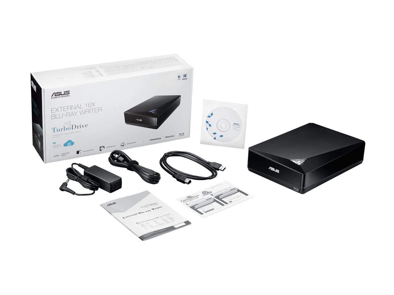 ASUS USB 2.0 / USB 3.0 External 16X Blu-Ray Re-writer MacOS Compatible Model BW-16D1X-U LITE/BLK /G /AS