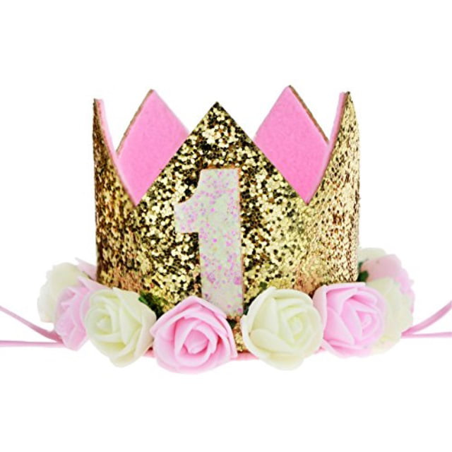 5st Birthday Crown Baby Princess Crown5 Tiara Kids First Birthday Hat Sparkle Gold Flower Design