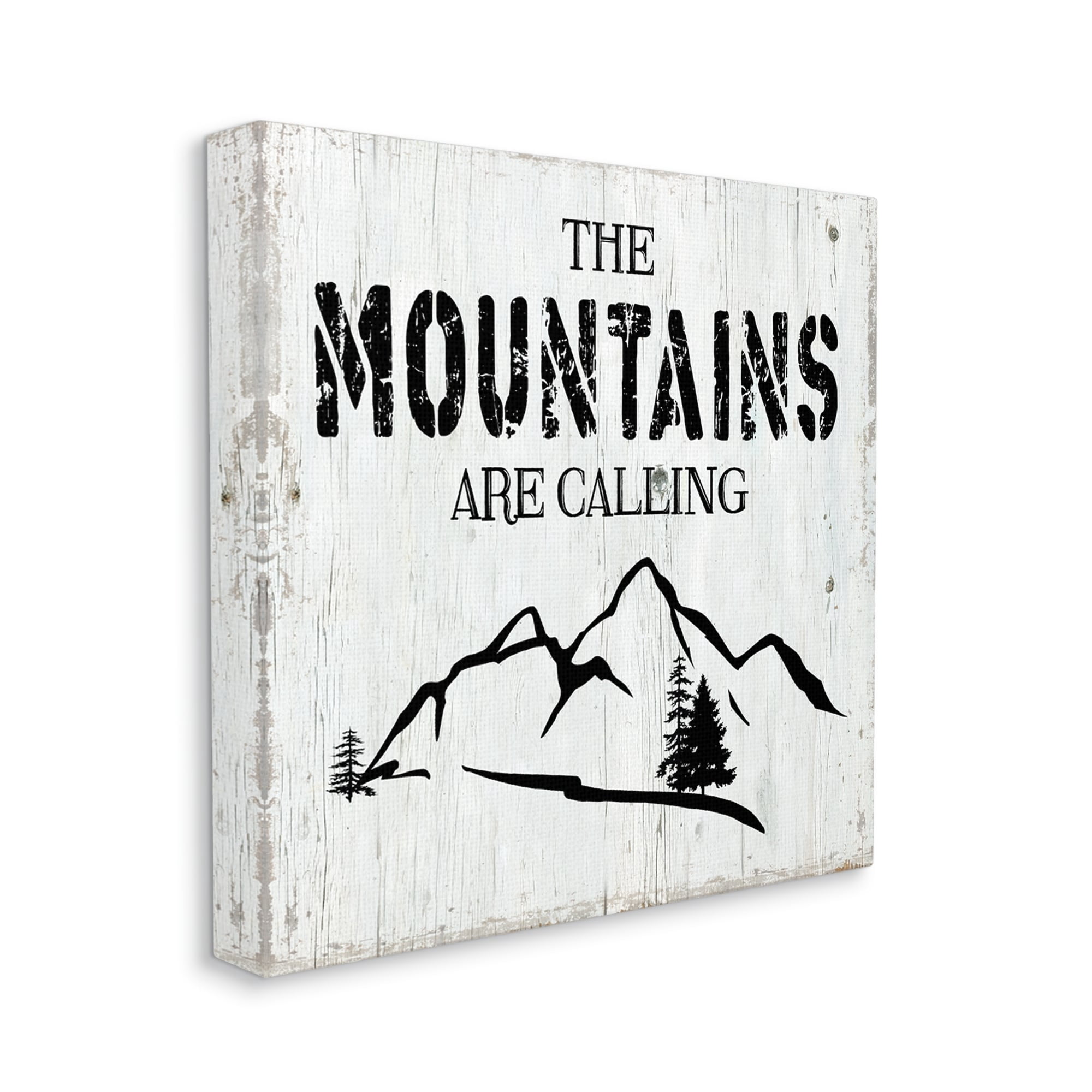 Stupell Industries Mountains Are Calling Rustic Phrase Distressed Plank Pattern, 17 x 17,Design by CAD Designs