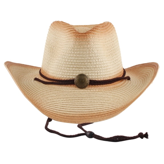 Retro Western Cowboy Straw Hat - Curved Rim Visor, Sun Protection, Flower Printed Design for Beach/Wedding/Festival - One Size