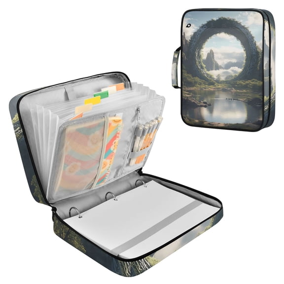 Haosy Accordion File Organizer Zipper Binder 500 Sheet 6-Tab Expanding File Folder Multi-Pocket 1.2 Inch 3 Ring Circle Gate in Mountains