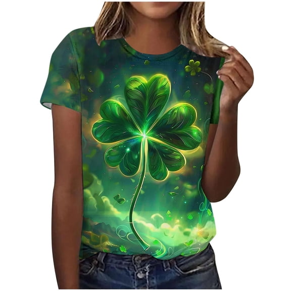 Lovzfmll Women's St. Patrick's Day Shamrock Print Tee, Short Sleeve Pullover Casual Top, Comfortable Festive Shirt