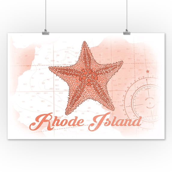 Rhode Island - Starfish - Coral - Coastal Icon - Lantern Press Artwork (12x18 Art Print, Wall Decor Travel Poster)