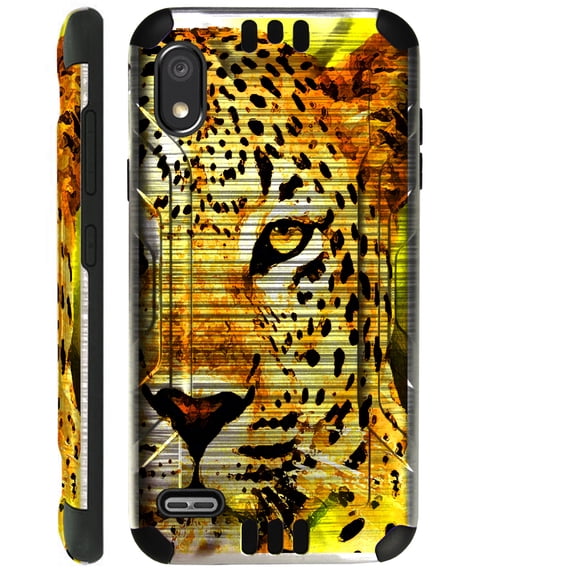 Compatible with TCL A2 Brushed Metal Texture Hybrid Silver Guard Phone Case Cover (Cheetah Half Face)