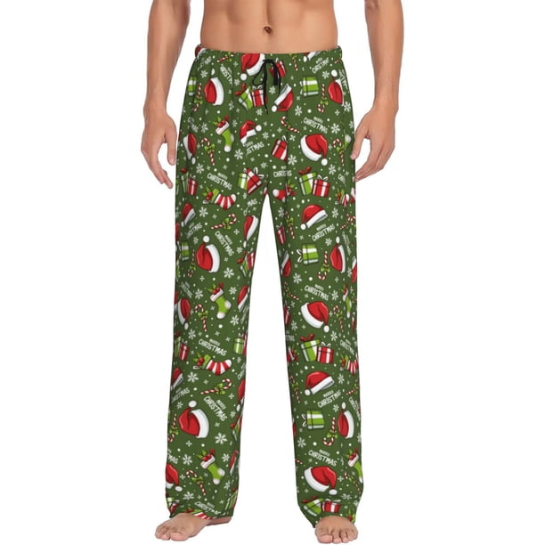 Fotbe Christmas Hat sock Pantalones de Pijama para Hombre, Pantalones de Dormir, Pantalones de Casa con Cintura Ajustable y Bolsillos-Medium