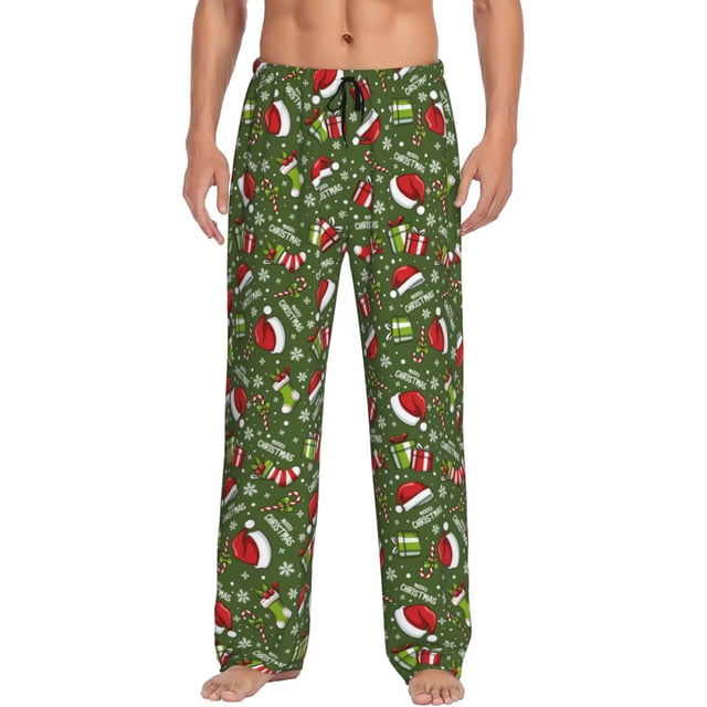 Fotbe Christmas Hat sock Pantalones de Pijama para Hombre, Pantalones de Dormir, Pantalones de Casa con Cintura Ajustable y Bolsillos-3X-Large