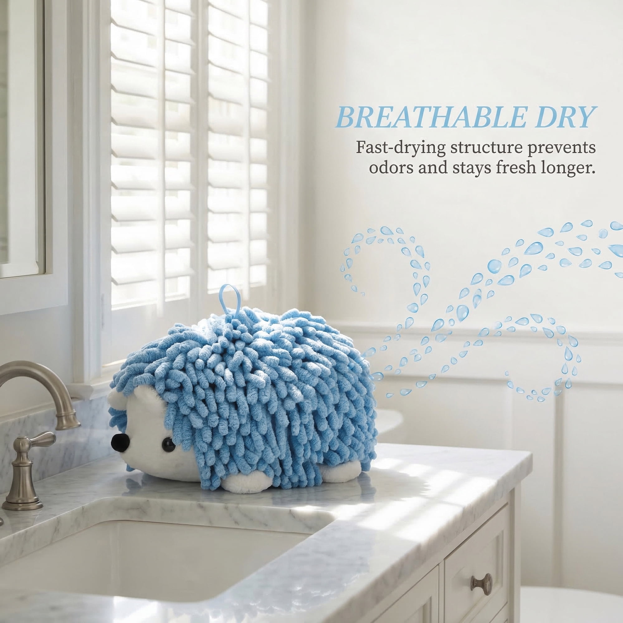Unique Bargains Cute Animal Chenille Hanging Absorbent Hand Towel Blue/Green 10" x 6"