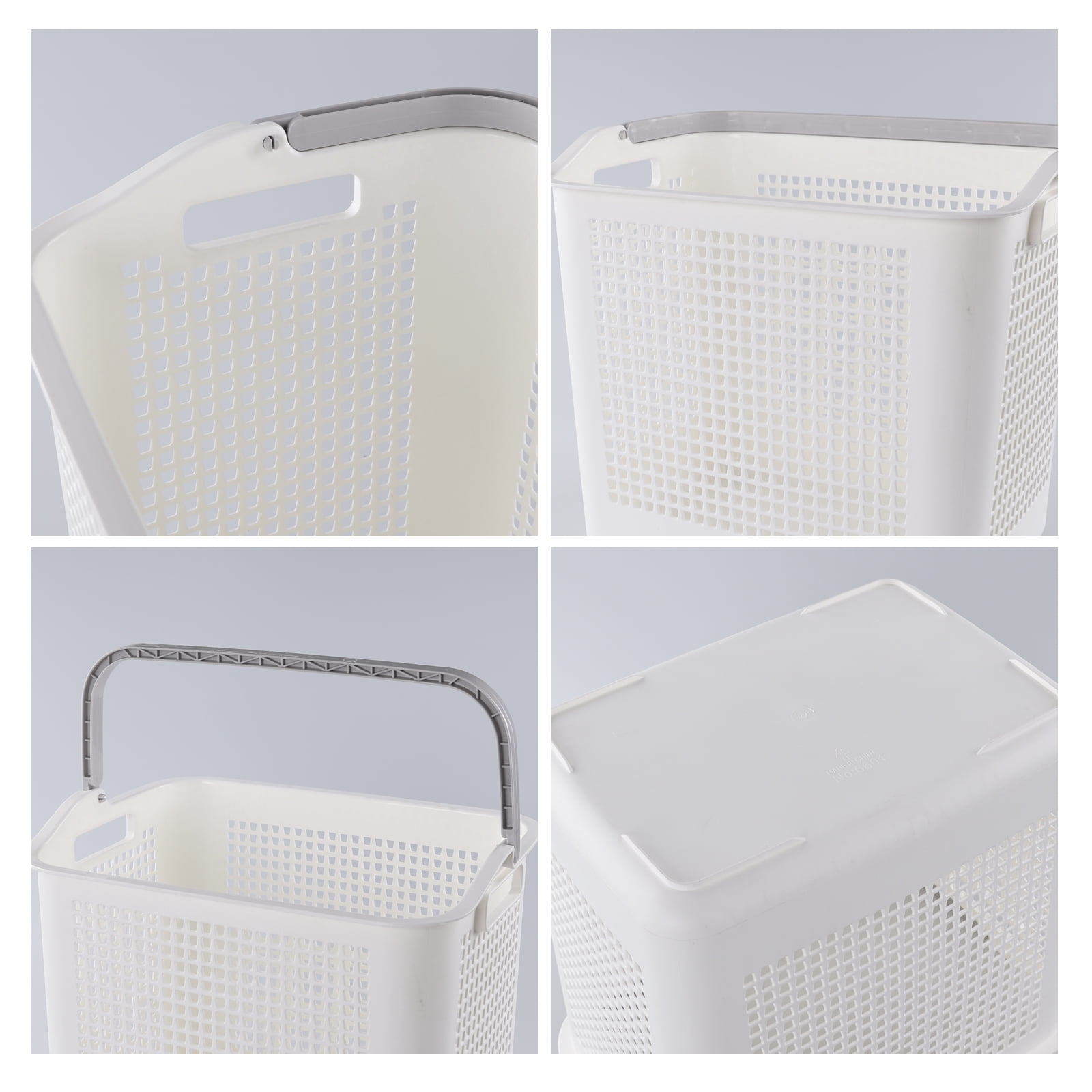 Minekkyes Set of 4 Large Hampers for Laundry with Handles, Plastic Laundry Baskets Bin, Dirty Clothes Storage Bin, White