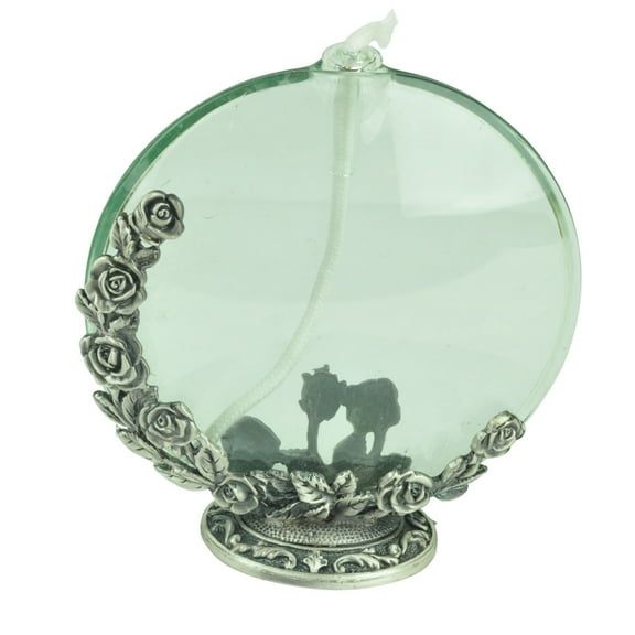 4 Inch Tall Glass Oil Lamp Wick Cast Metal Pewter Glory Land Home Décor Roses