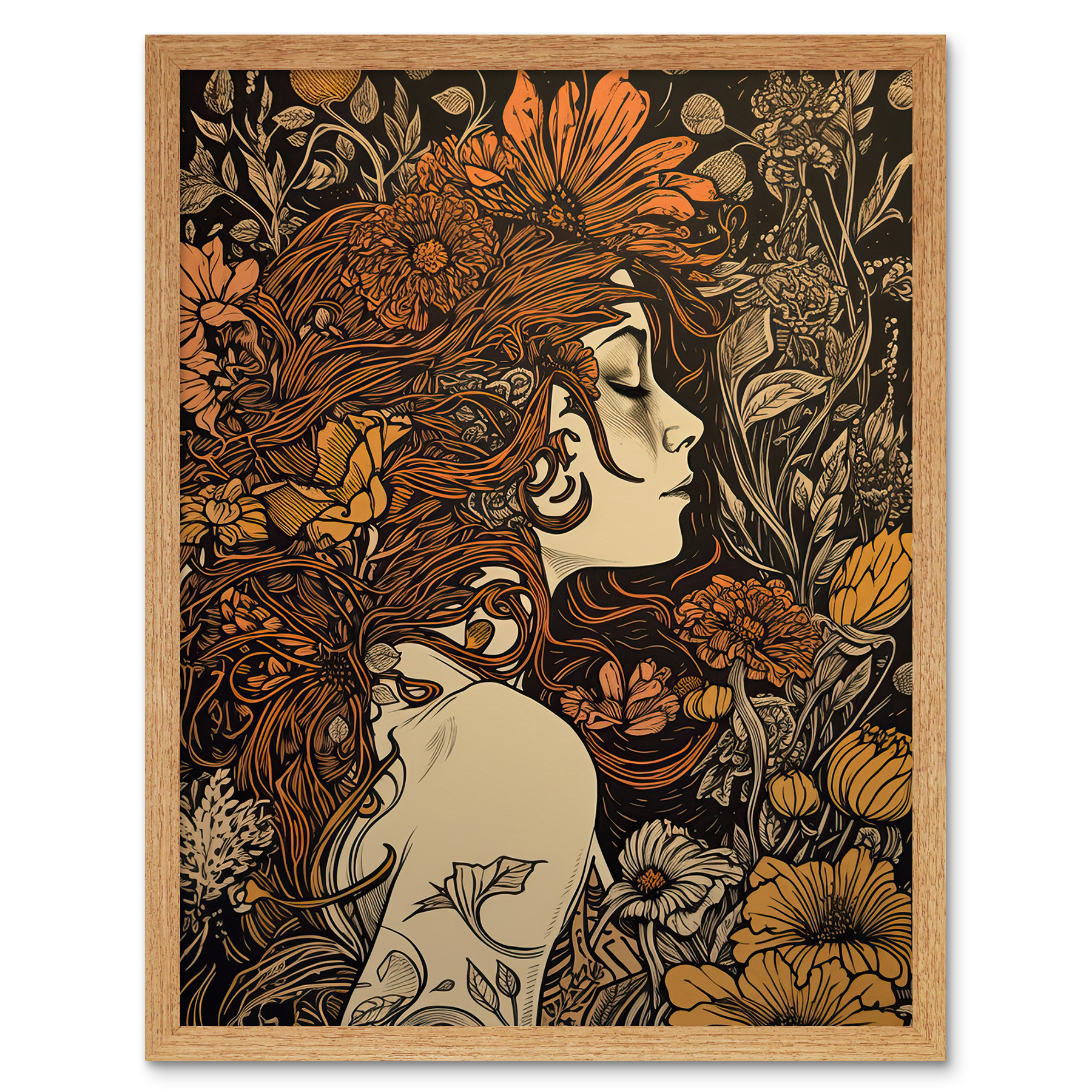 Stop and Smell the Flowers Boho Woman in Field Art Print Framed Poster ...
