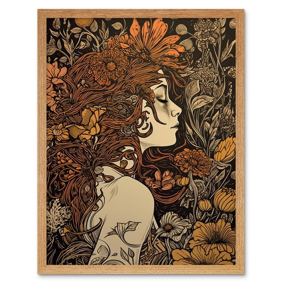 Stop and Smell the Flowers Boho Woman in Field Art Print Framed Poster Wall Decor 12x16 inch