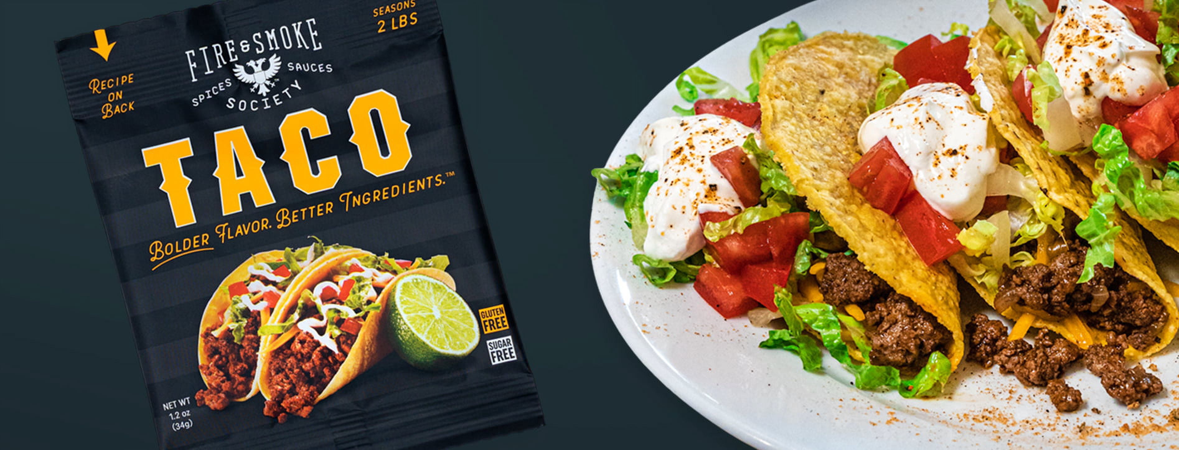 (3 pack) Fire & Smoke Society Taco Seasoning 1.2 Ounce, 1 Packet; Seasons 2 lbs