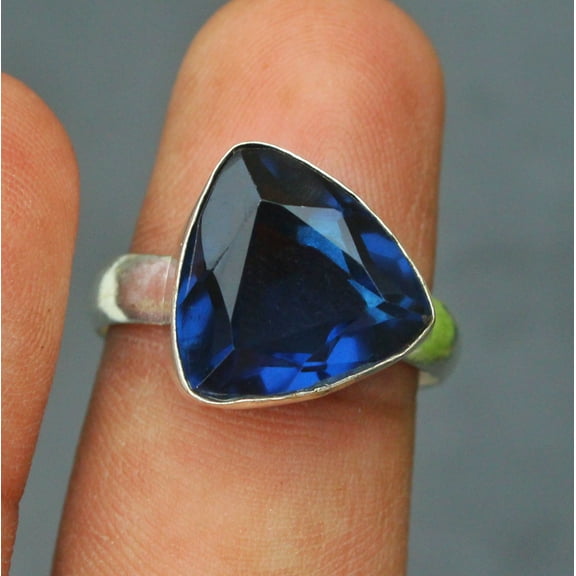 Trillion Blue Sapphire Ring in 925 Sterling Silver