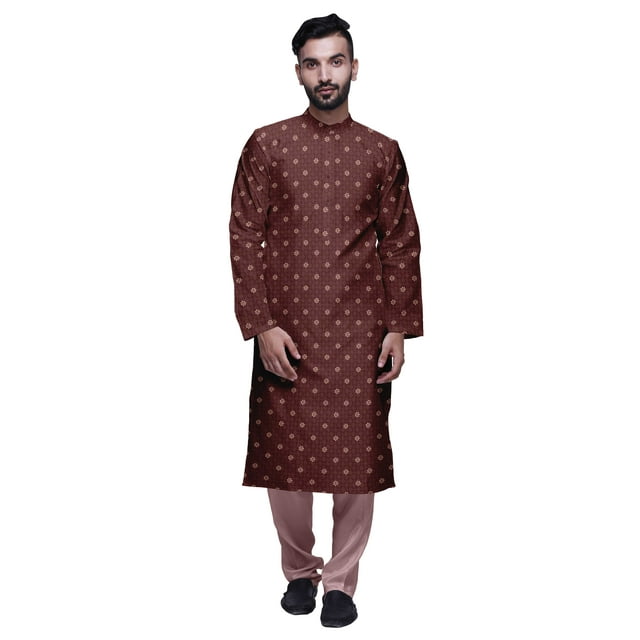 Atasi Kurta Ethnique en Satin Slub avec Churidar pour Hommes, Tenue de Fête Imprimée