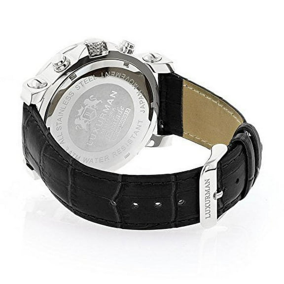 Large Mens Diamond Watch with Black Leather Band Escalade 0.25ct