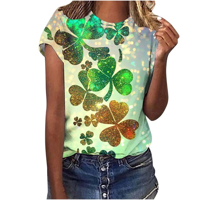 Amzcrzy Womens Tops Mode Imprimé Trèfle T-Shirt de la Saint-Patrick Col Rond T-Shirts de la Saint-Patrick Décontractés Tendance Manches Courtes Hauts pour Femme