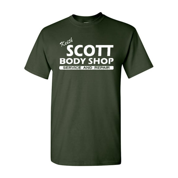Keith Scott One Tree Hill Body Shop North Carolina TV Novelty Adult T-Shirt Tee (Large, Forest Green w/ White)