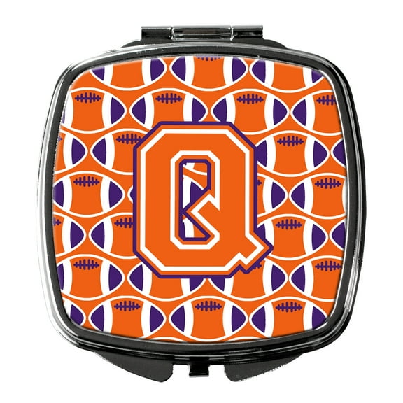 Letter Q Football Orange White and Regalia Compact Mirror CJ1072-QSCM