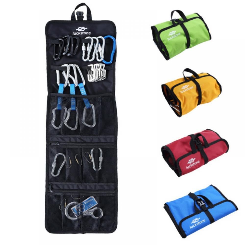 Small Tools Organizer Pouch Carabiner Hook Gear Equipment Parts Collections Durable Foldable Bundled Roll Anti-scratch Bag Climbing Quickdraw Hanging Storage Bag suit for Rock Climbing Ice Climb 