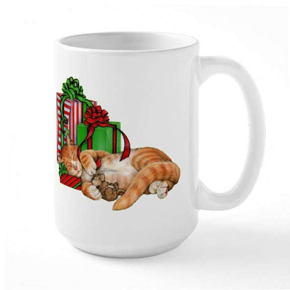 CafePress - Cute Cat, Mouse And Christmas Presents Mugs - 15 oz Ceramic Large White Novelty Mug