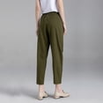 thumbnail image 2 of Mordenmiss Women's Cotton Linen Ankle Length Trousers Elastic Waist Casual Pants with Hi-low Pockets Army Green XXL, 2 of 5