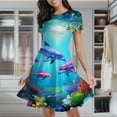 thumbnail image 2 of Ocean Dolphins Dream Women's Classic Swing Skater Dress Casual Work Party Cocktail Dresses, 2 of 6