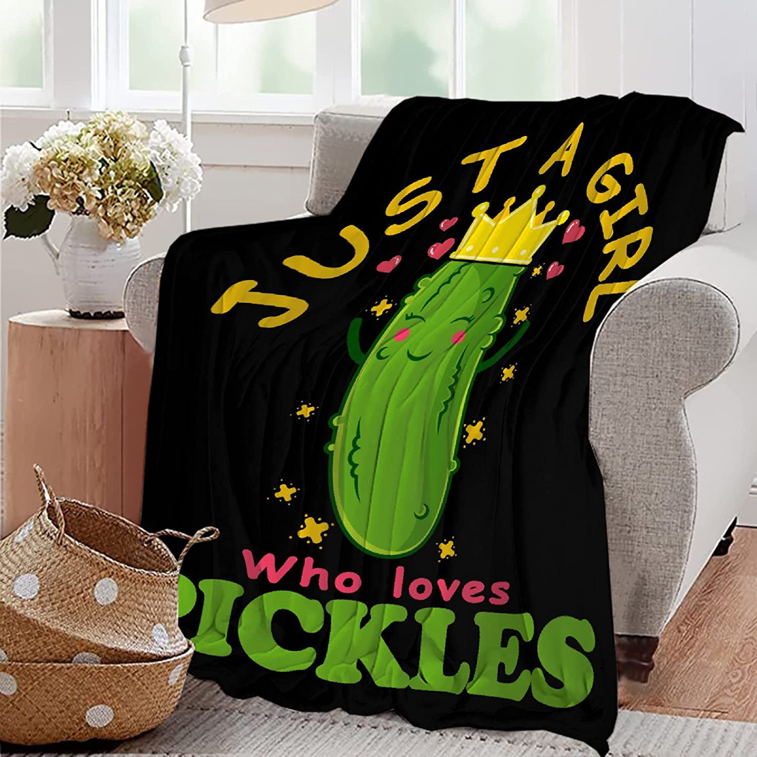 Pickles Blanket Gift for Girls Women, Just A Girl Who Loves Pickle Gifts for Pickle Lovers Cucumber Throw Blanket for Kids50x40Inch Soft Lightweight