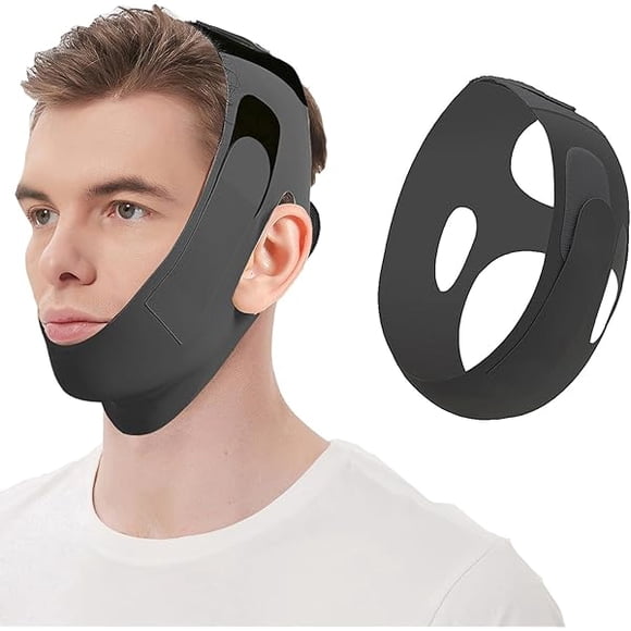 AoVoTo Anti Snore Chin Strap for Sleeping & Cpap Users, Comfortable Adjustable Snoring Solution, Durable Reusable Elastic Cpap Chin Strap to Keep Mouth Closed While Sleeping (Black)