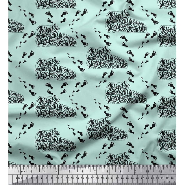 Soimoi Green Poly Georgette Fabric Foot Print & Text Print Fabric by the Yard 52 Inch Wide
