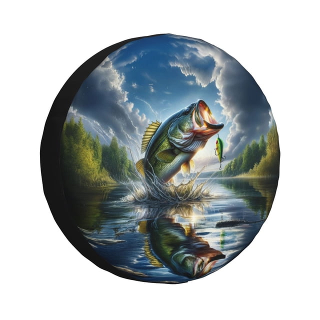 Fotbe Largemouth Bass Jumping Out of The Water Funda de Llanta de Repuesto con Estampado, Engrosada, Ajuste Universal para Jeep, Remolque, RV, SUV, Camión-15 inch